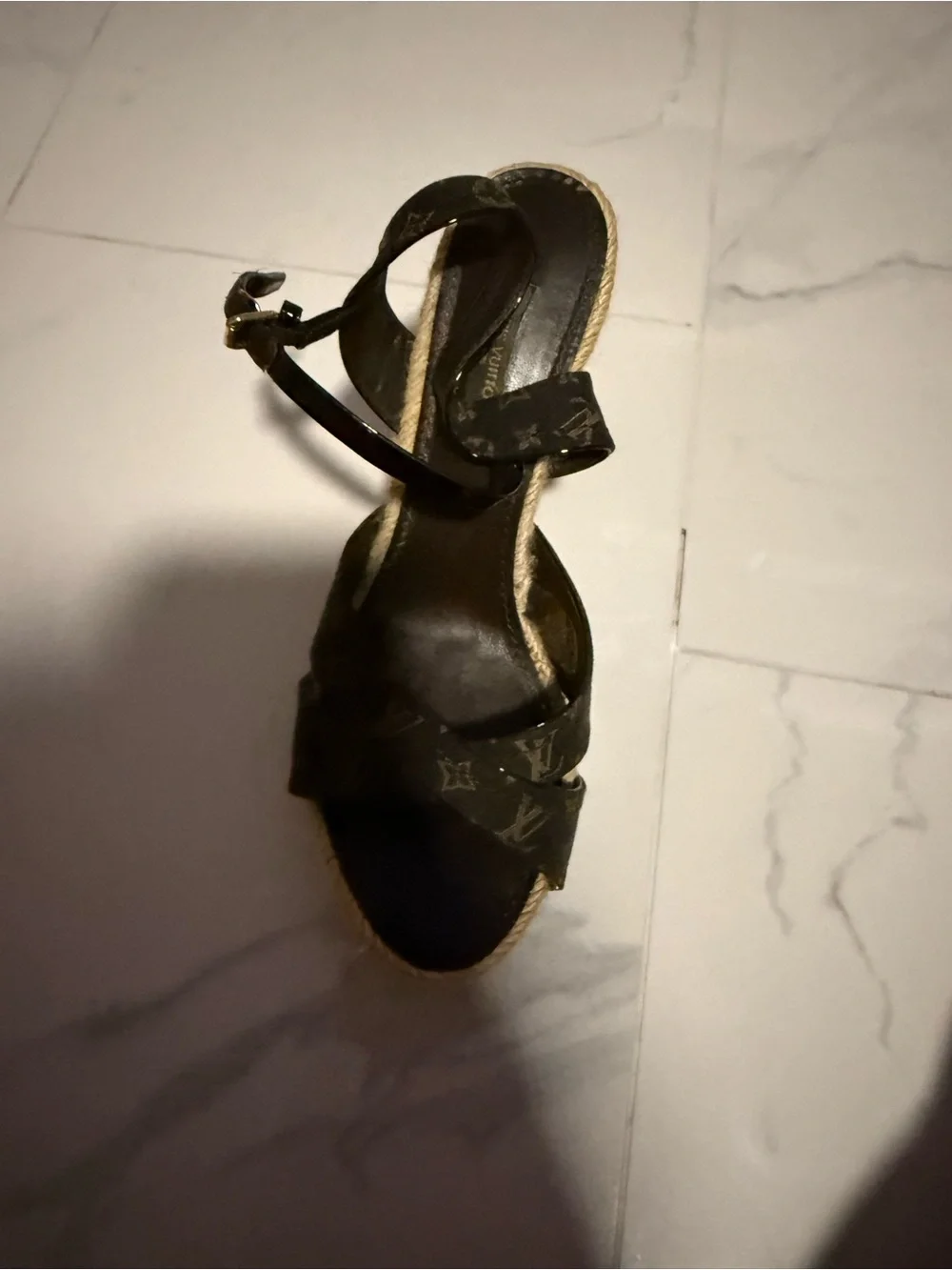 Louis Vuitton Monogram Rope Wedge Sandals in Dark Brown